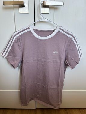 Adidas Mauve Tee with White 3-Stripe Detail